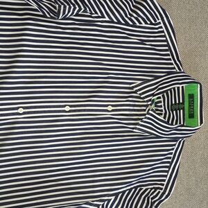 Lauren Ralph Lauren Navy and White Striped Button Down Shirt XL